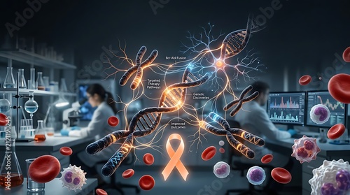 World CML Day illustration with DNA strands and orange ribbon