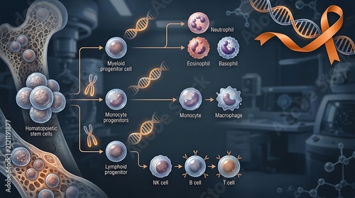 World CML Day Infographic Showing Blood Cell Differentiation