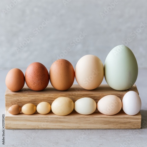 Assortment of Chicken Eggs by Size and Color
