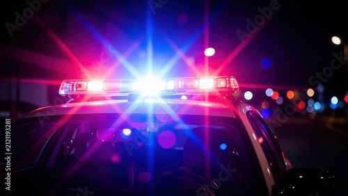 Police Car Emergency Lights at Night Urgent Response Scene