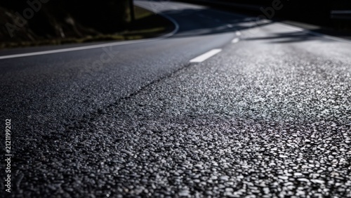 Empty Road at Night Asphalt Surface and White Line