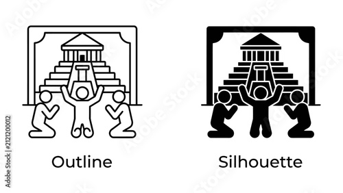 Fotografie Ancient Ritual Depiction: Two distinct styles, outline and silhouette, showcase figures in an ancient ritual