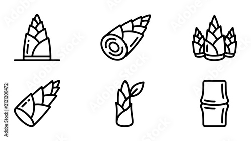 Quadro su tela 70 Bamboo Shoot Icons Set, Fresh Spring Sprouts Vector Graphics, Organic Food Sy