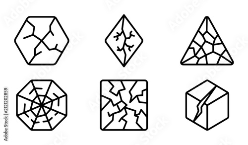 Obraz na płótnie 70 Cracked Geometric Shapes Vector Icons, Broken Polygon Symbols, Fragmented Cry