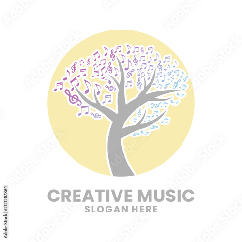 Creative Music Tree Logo with Colorful Musical Notes. Music logo design vector template