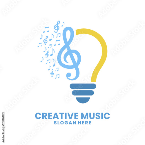Creative Music Light bulb Logo with Treble Clef and Notes. Music logo design vector template