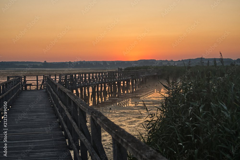 Obraz premium Golden Sunrise over Federsee Wetlands in Southern Germany