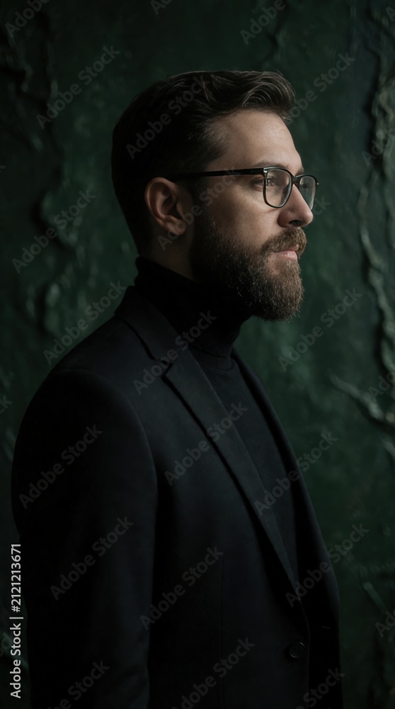 Fototapeta premium Stylish Man in Glasses Looking Away Portrait of a Modern Gentleman
