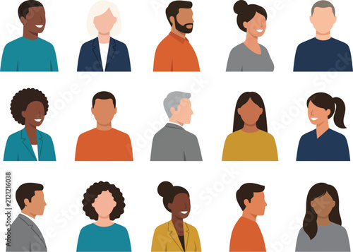 Diverse Collection of Flat Vector Illustrations Featuring Various Professional People Avatar Portraits