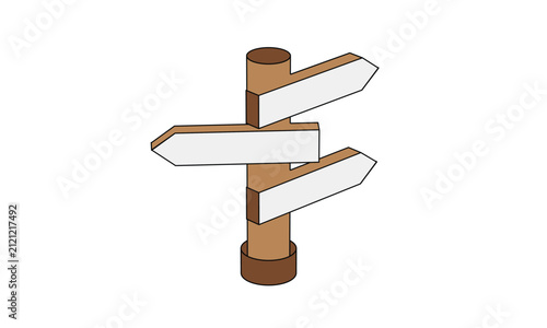 Isometric Wooden Directional Signpost Illustration with Blank White Arrow Boards Pointing in Different Directions for Custom Text or Navigation