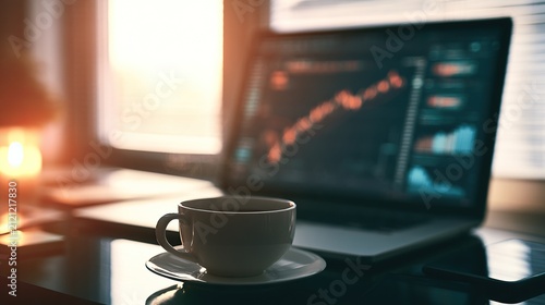 Laptop with data visualization coffee modern desk