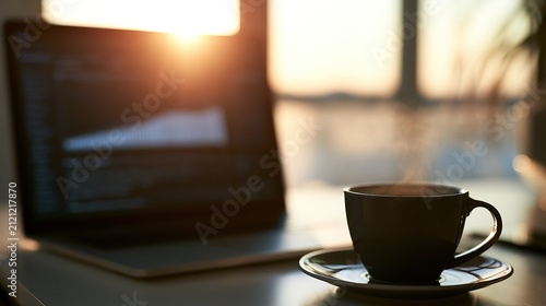 Laptop with data visualization coffee modern desk