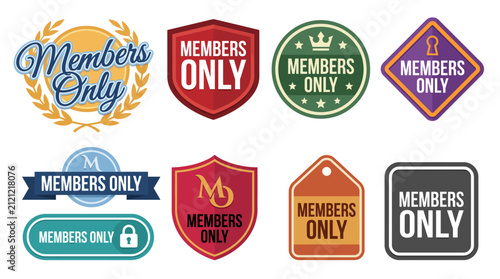 Bild auf Leinwand A vibrant set of badges and stickers labeled 'Members Only,' ideal for membership-based services looking to create a sense of exclusivity and loyalty among their clients