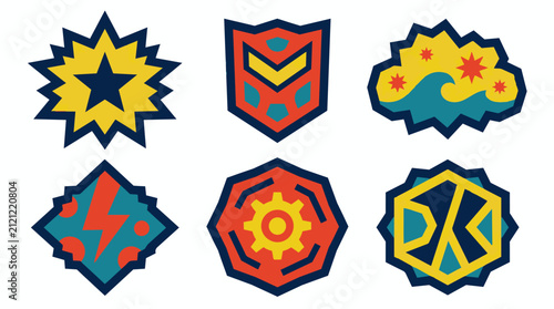 Modern abstract badges vector set. Colorful achievement emblems.