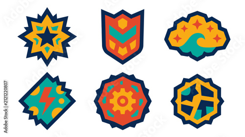 Modern Geometric Vector Badges Set. Colorful Flat Design Symbols Collection.
