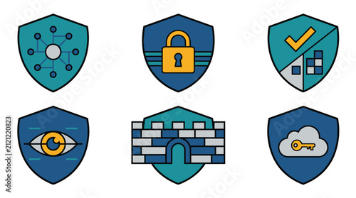 Cyber Security Shield Icons Set. Network Data Protection Symbols.