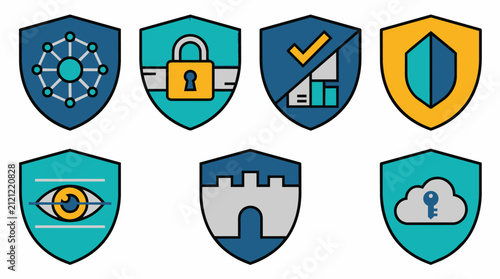 Cybersecurity Shield Icons Set. Digital Protection and Data Security Concepts.