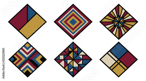 Geometric diamond icon set with abstract rhombus shape collection.