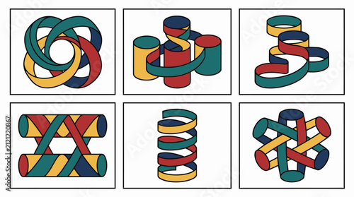 Abstract Intertwined Ribbons Geometric Knots Design Set