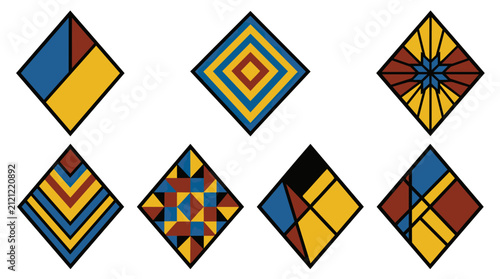 Geometric abstract rhombus patterns set. Modern vector design elements.