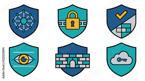 Cybersecurity icon set for data protection and network safety