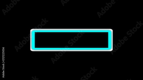 Bright cyan glowing rectangular frame with soft luminous outline, ideal for overlays, titles, transitions, broadcasts, presentations, and motion graphics. alpha channel
