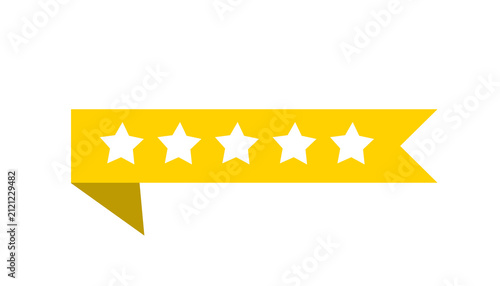 Yellow banner with five white stars on transparent background.