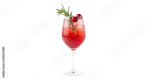 Cuadro en lienzo Refreshing cranberry and rosemary sparkling cocktail in a wine glass