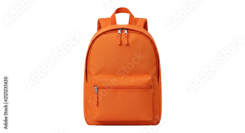 Obraz na płótnie Bright orange backpack with zippered compartments and adjustable straps