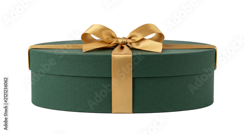 Obraz na płótnie Elegant oval gift box with luxurious gold ribbon and bow on a white background