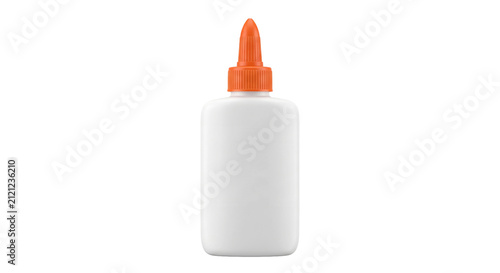 White glue bottle with orange cap and applicator tip on a clean white background