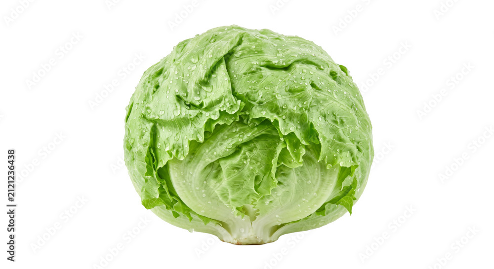 Fototapeta premium Fresh iceberg lettuce with water droplets on white background