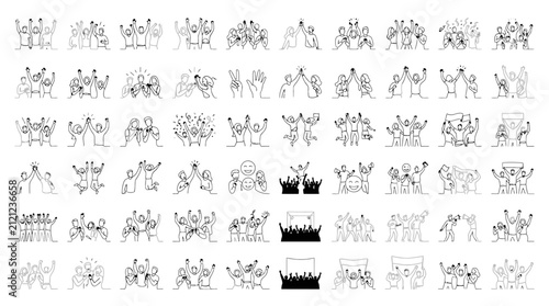 People silhouettes appear in a repetitive grid pattern depicting various group activities and joyful social gatherings.
