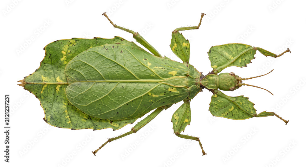 Obraz na płótnie Incredible camouflage of a leaf insect mimicking a plant's foliage