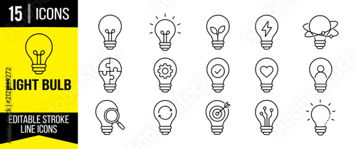 Light Bulb Line Icons Set Editable Stroke Idea Innovation Outline UI Interface Vector Collection