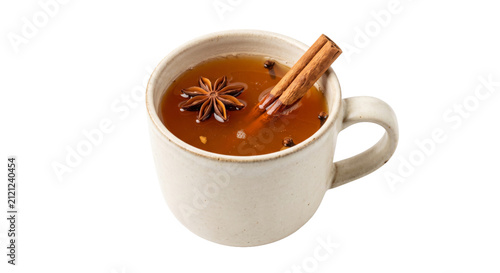 Принти на полотні Warm spiced cider in a rustic mug with cinnamon stick and star anise