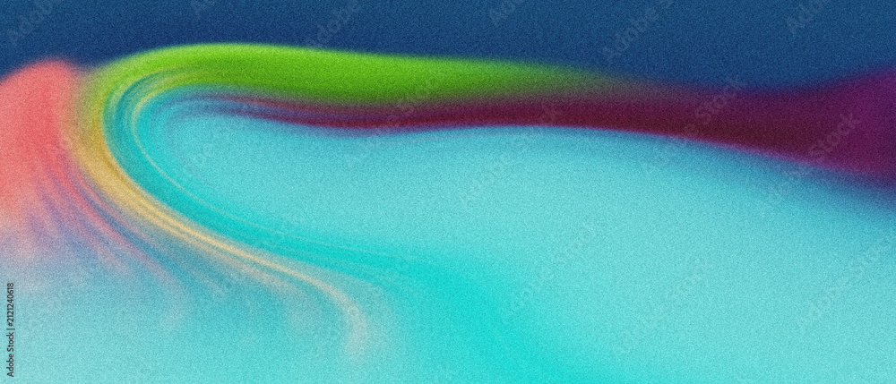 Obraz premium A granulated texture abstract with fluid aquamarine, deep azure, and a vivid lime green ribbon flowing over a swirling saffron and cerise arc,