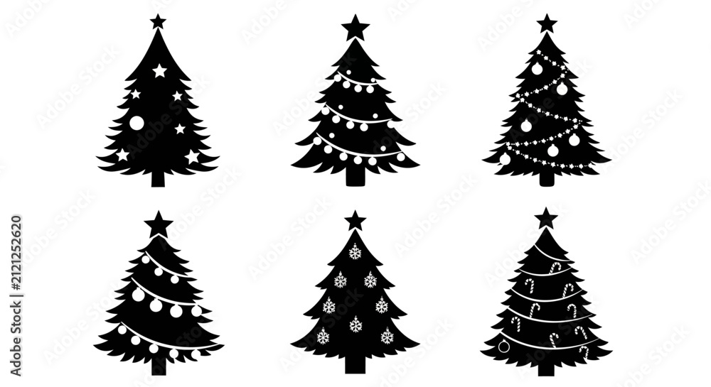 Fototapeta premium Set of black Christmas tree silhouettes.