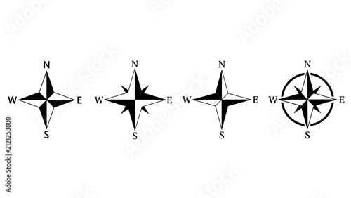 Set of wind rose and compass icons for navigation.