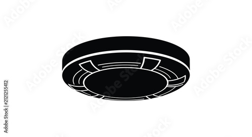 Quadro su tela Circular metallic object with recessed panels black silhouette on white