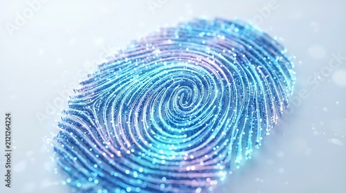 Digital fingerprint scan. Biometric security identification concept with glowing light.