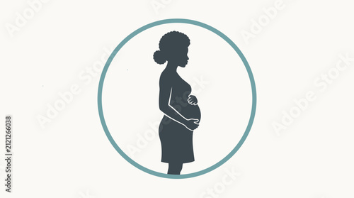 Pregnant woman silhouette is displayed inside a circular emblem for maternity health.