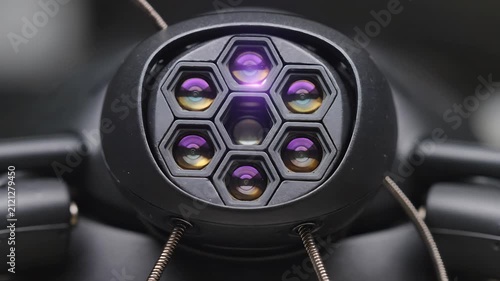 Macro view of hexagonal honeycomb camera sensor on a drone. 4K Video