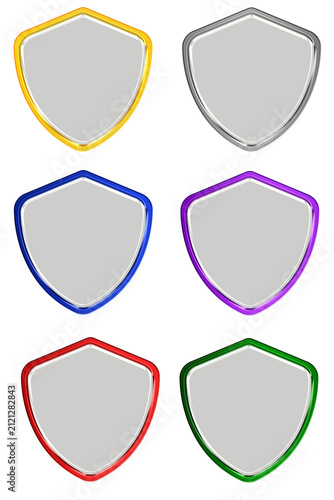 Premium Transparent Glass Shield Badge Frame Collection with Crystal Clear Glossy Effect, Empty Center for Logo, Gaming UI, Security Emblem, Award Badge, Modern Interface Element, Isolated 