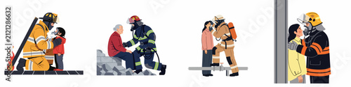 Foto Collection of Firefighters Rescuing and Helping People in Various Emergency Situ