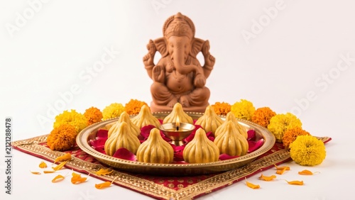 Modak Offering Thali Before Lord Ganesha – Ganesh Festival Prasad
