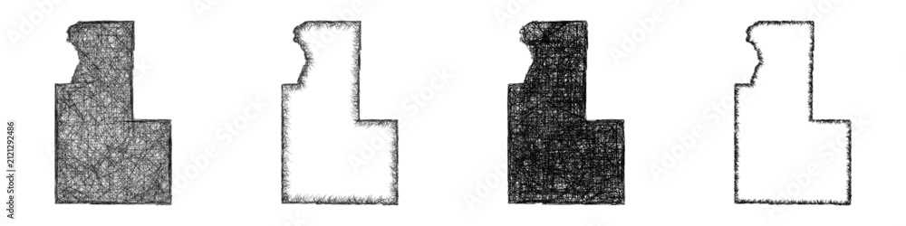 Fototapeta premium Black and white sketch Klamath, Oregon outline map design set