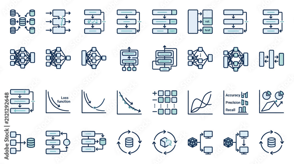 Foto Deep Learning Architecture and Data Training Icons