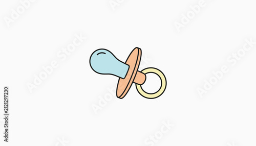 Cute baby pacifier cartoon illustration designed in light blue and pastel pink tones on a white background.