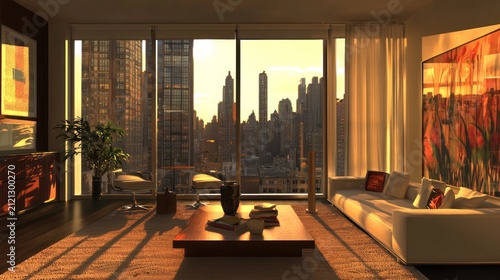 Sunset Cityscape View from Luxurious Apartment